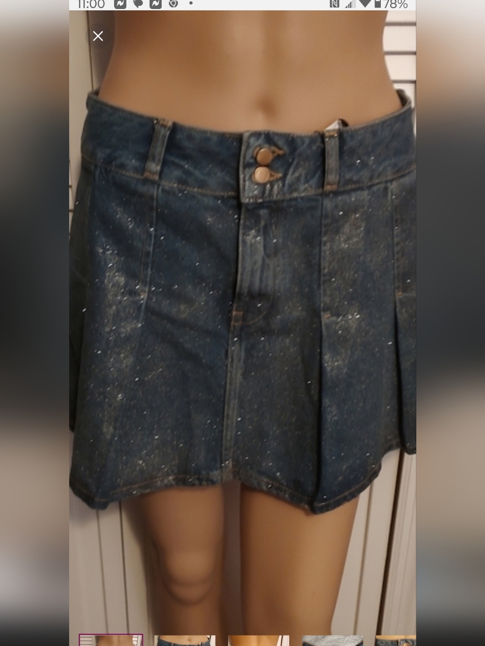 Zara Denim Gold Glitter Mini Skirt